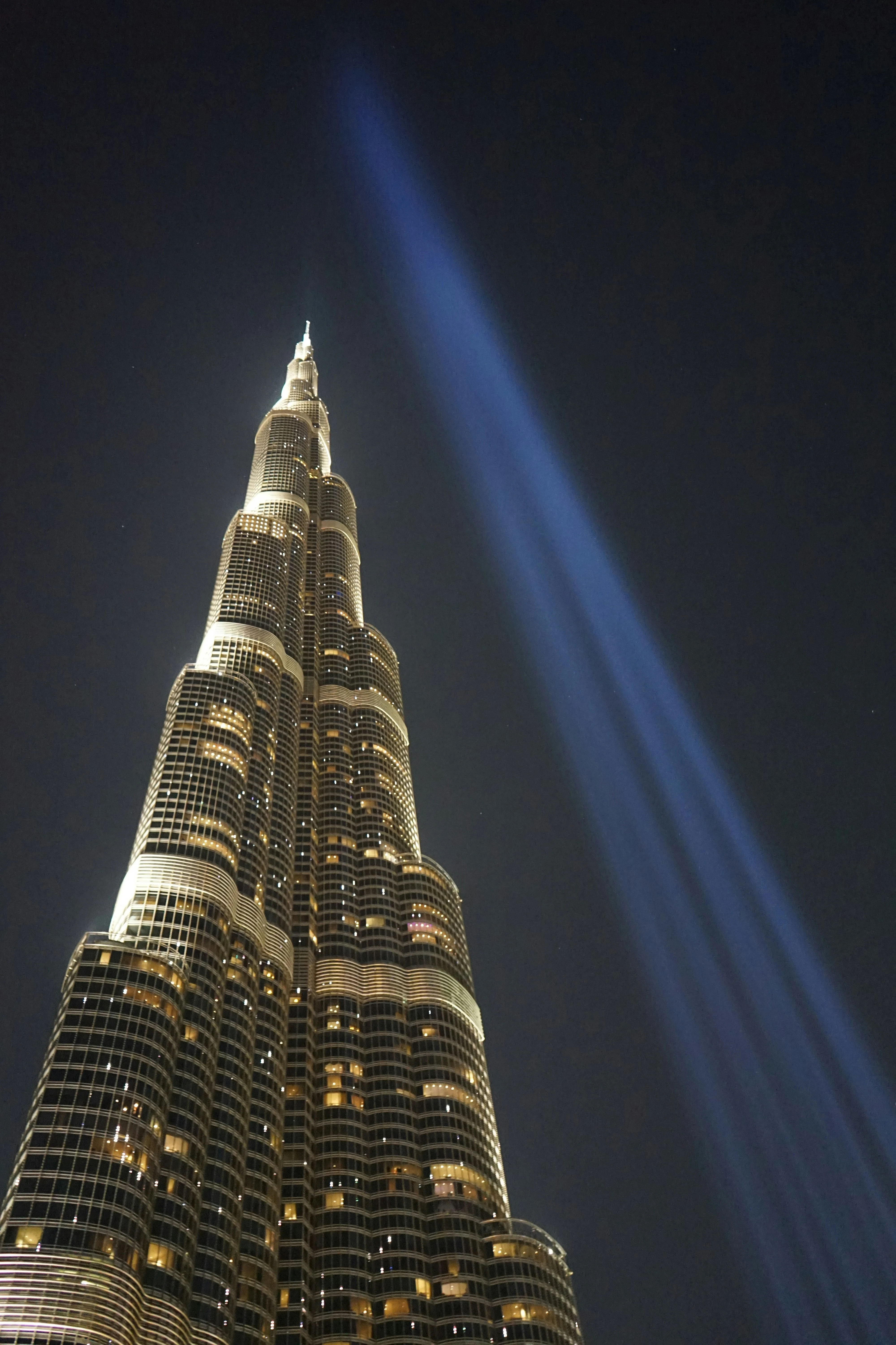The illuminated Burj Khalifa in Dubai, home to the luxury Armani Hotel Dubai