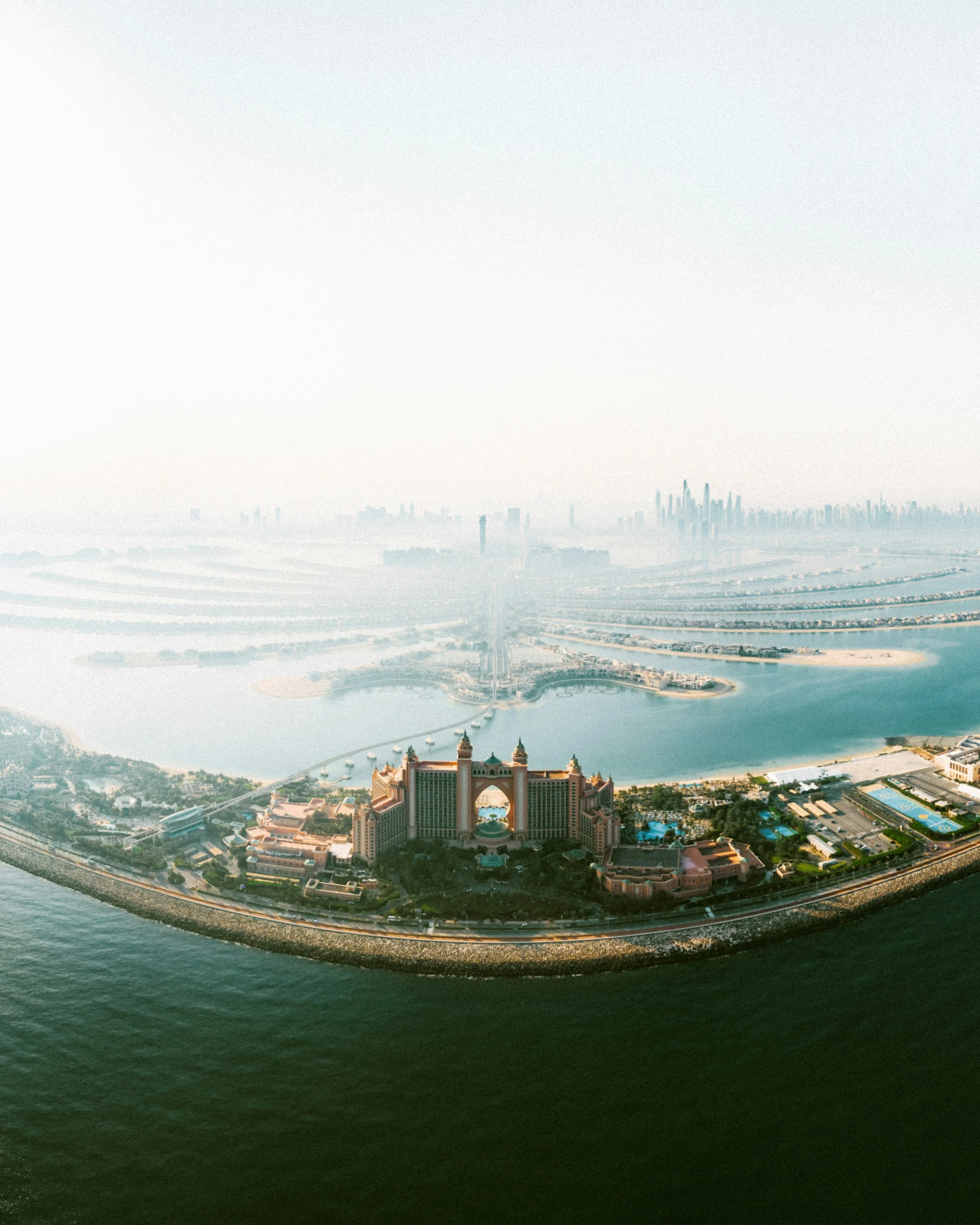 Aerial view of Atlantis The Palm luxury resort on Palm Jumeirah in Dubai