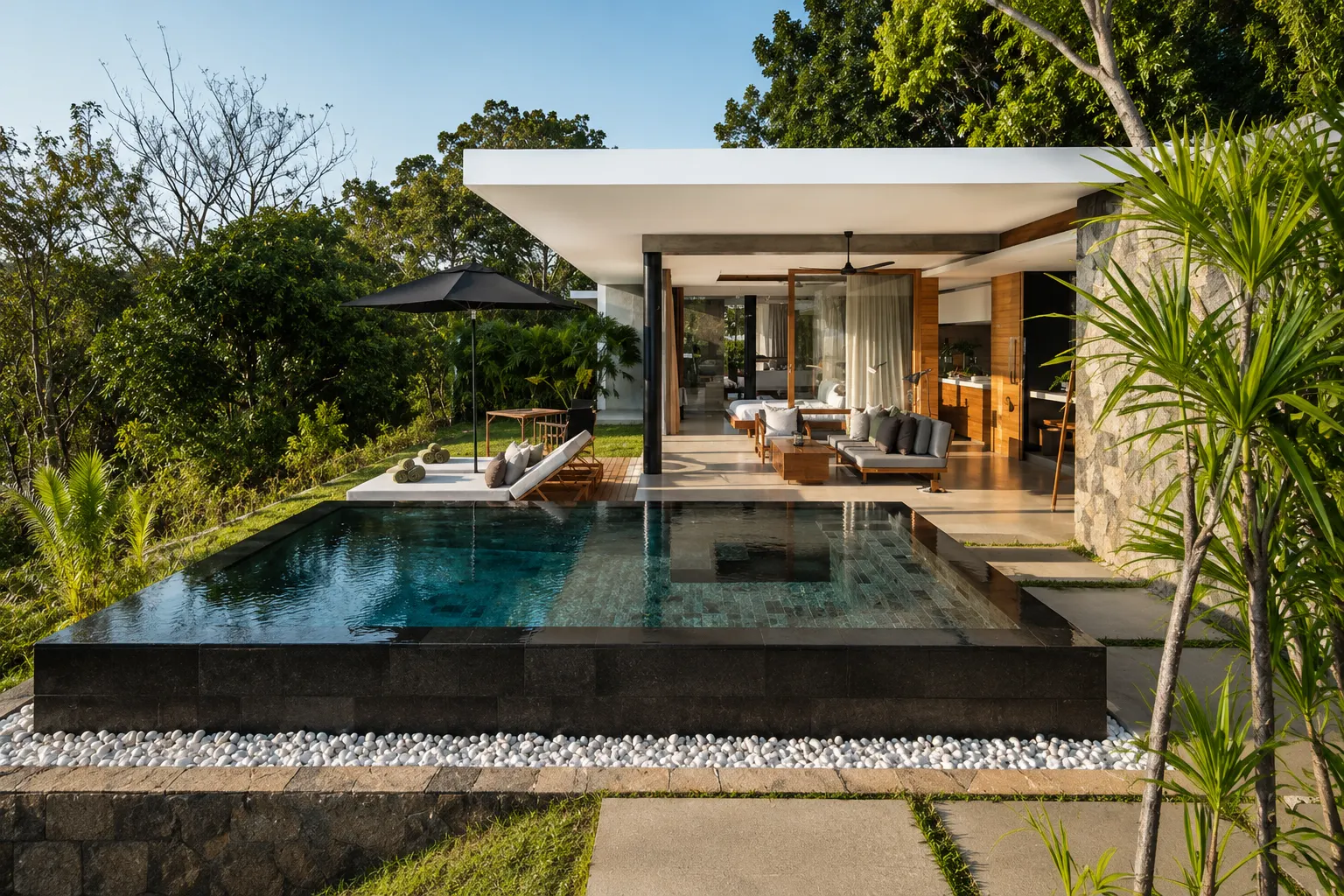 Private luxury wellness villa surrounded by nature at a secluded retreat