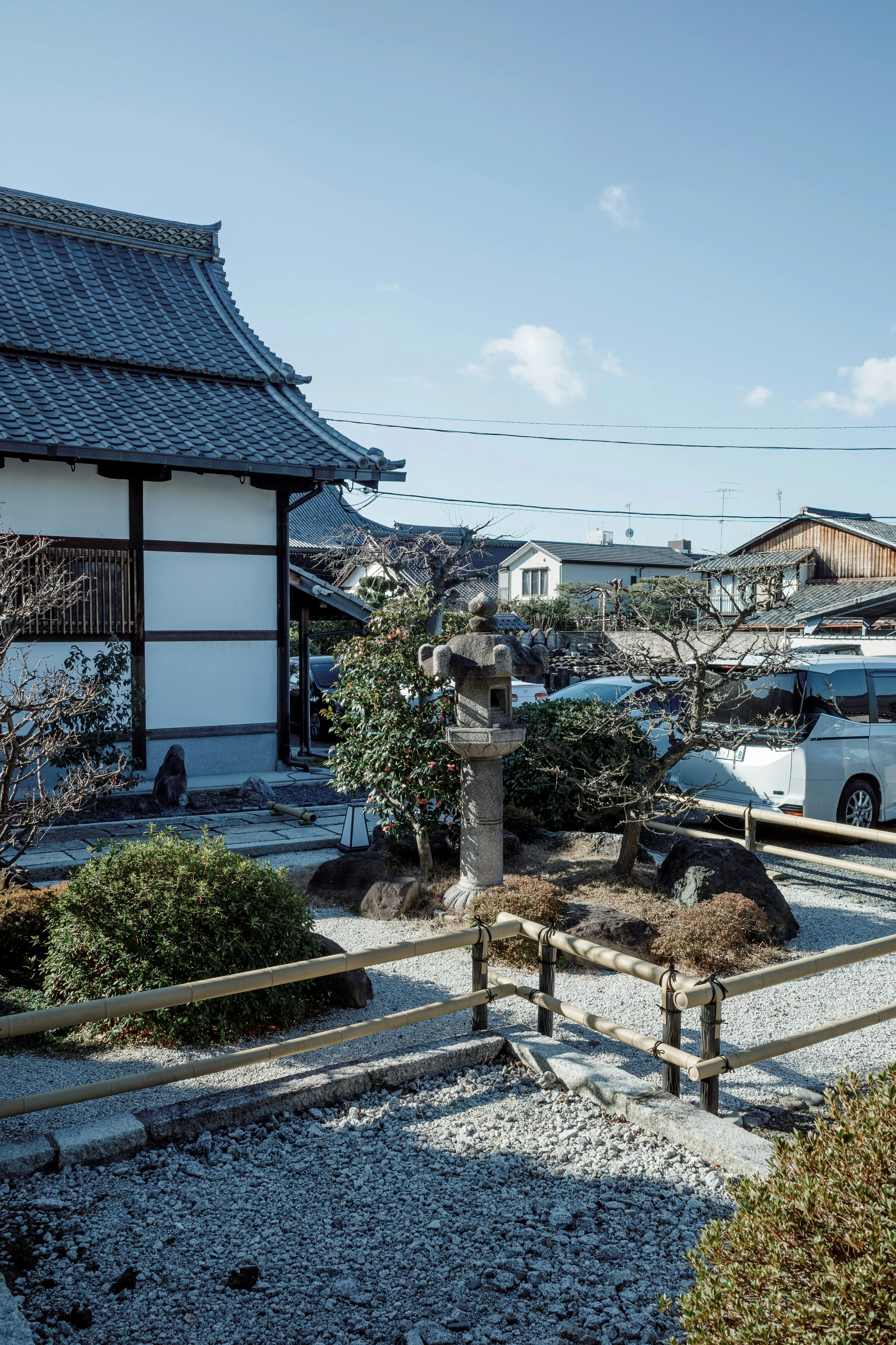 Traditional Kyoto Garden Courtyard and Stone Lantern