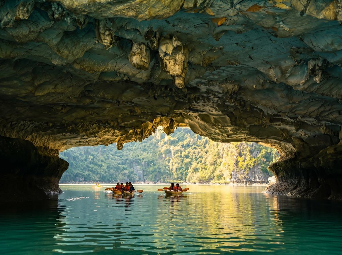 Private candlelit dinner inside a limestone cave in Halong Bay, Vietnam
