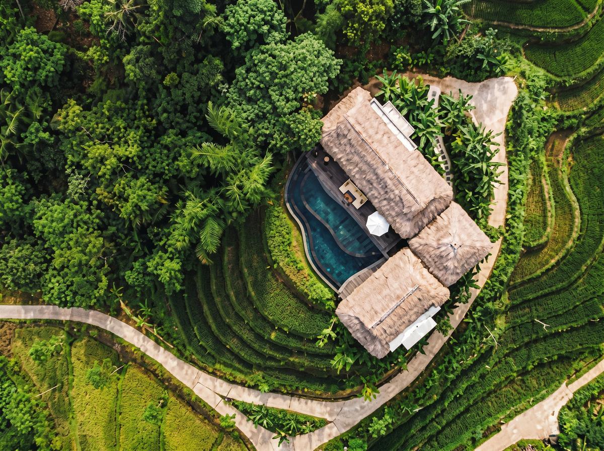 Secluded private wellness villa deck surrounded by lush tropical jungle foliage in Vietnam